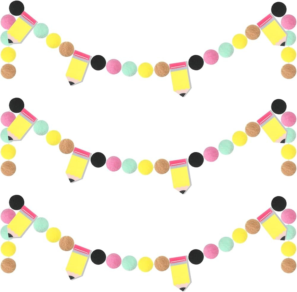 3 Pcs Pencil Felt Ball Garland Classroom Return to School Pom Pom Ball Garland Colorful Handmade ... | Amazon (US)