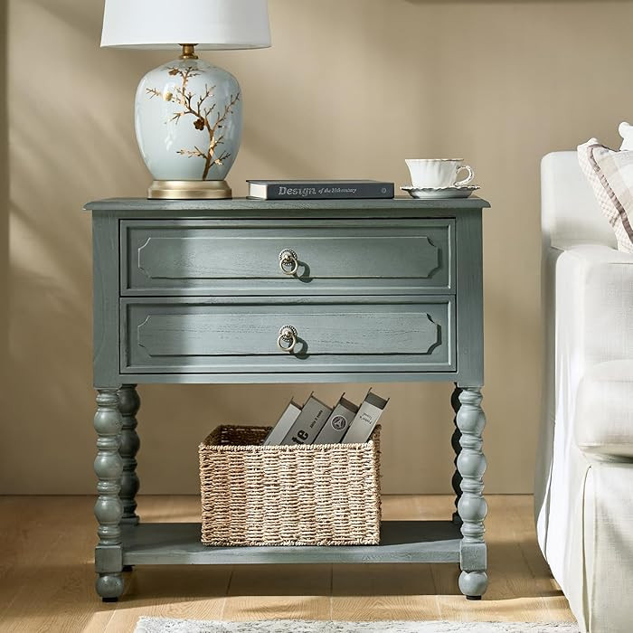 HULALA HOME Farmhouse Storage End Table with 2 Drawers and Open Shelf, Solid Wood Side Table with... | Amazon (US)
