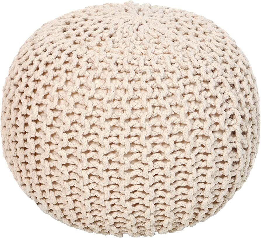 · REDEARTH · Round Pouf Ottoman - Cable Knitted Boho Poof - Home Décor Cord Pouffe Handmade Ci... | Amazon (US)