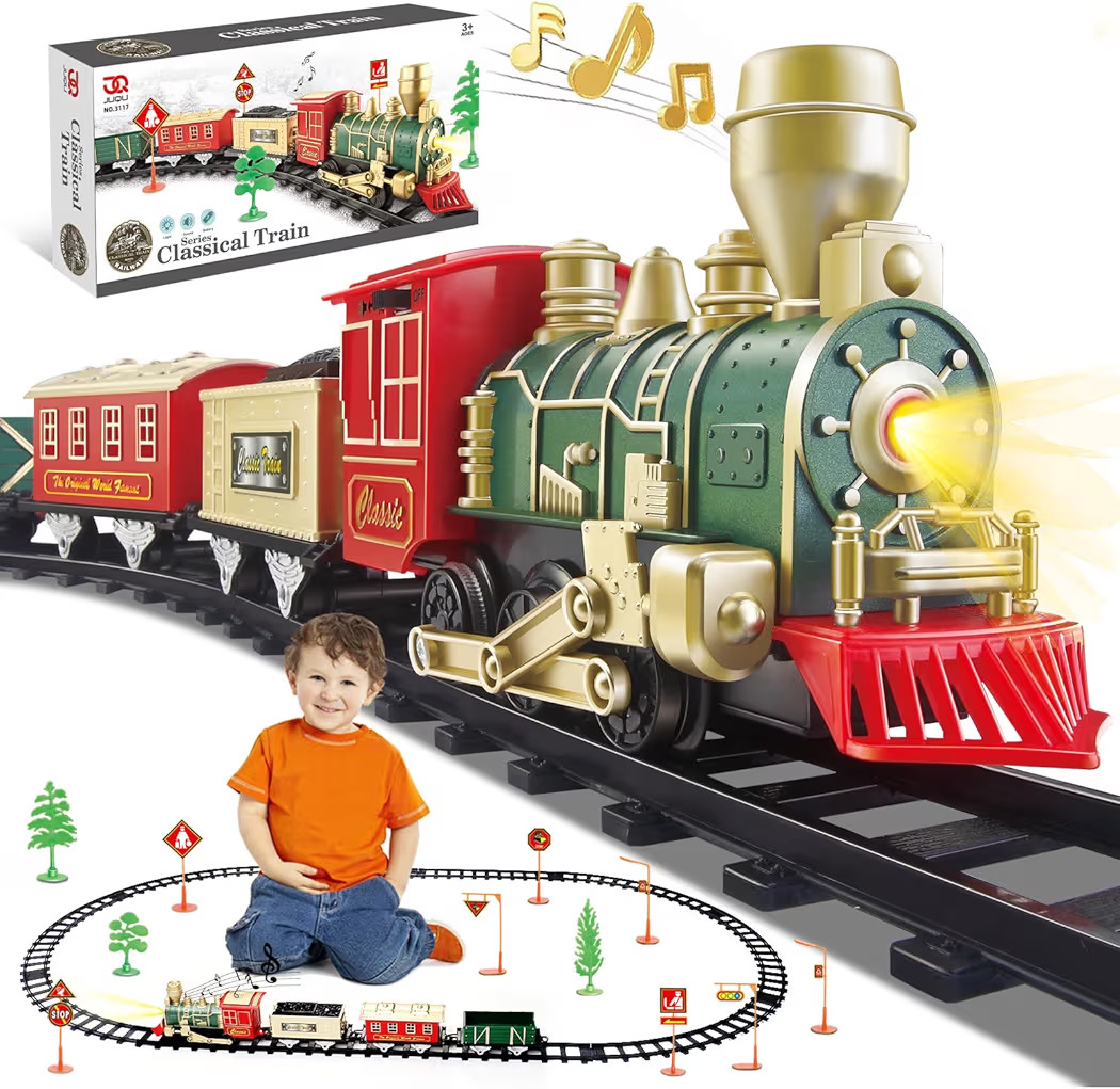 JUQU Christmas Train Set for Kids Ages 3-8 – Battery Operated Toy Train with Lights, Sounds, 3 ... | Amazon (US)