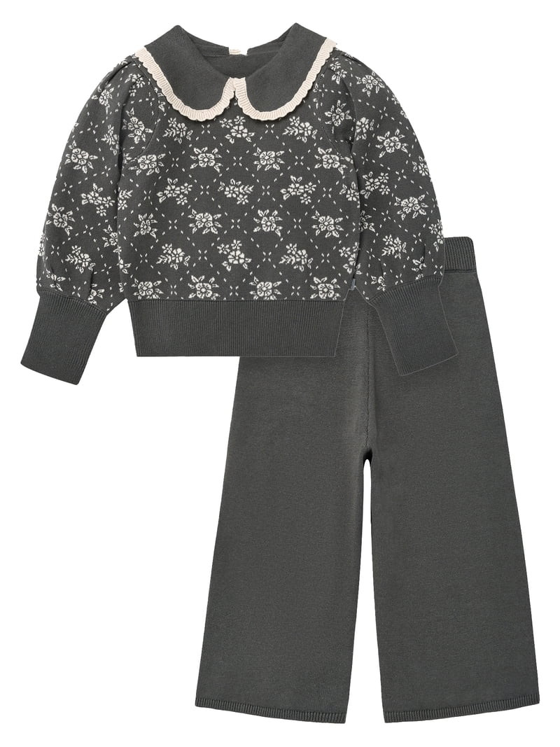 Modern Moments by Gerber Toddler Girl Collar Sweater and Pant Set, 2-Piece, Sizes 12 Months - 5T | Walmart (US)