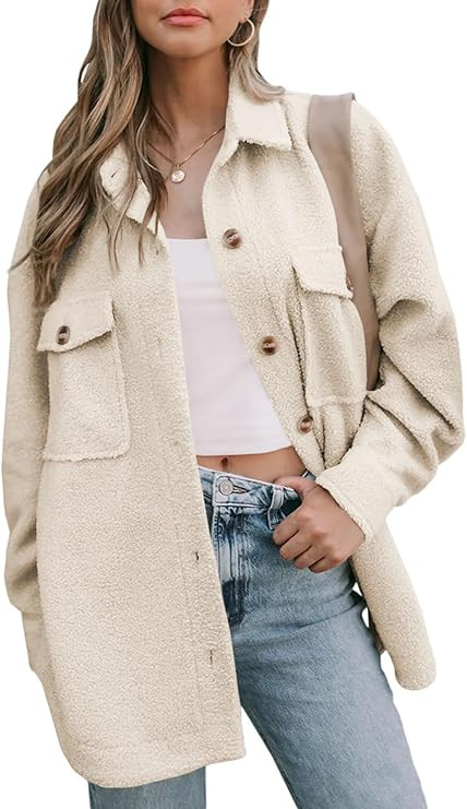 Danedvi Womens Lapel Collar Fuzzy Fleece Coat Button Down Furry Jacket | Amazon (US)