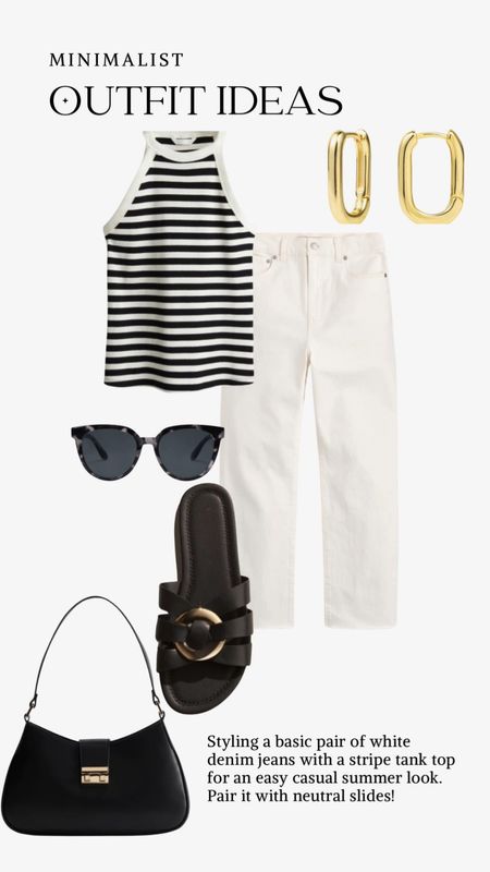 Easy summer outfit idea, casual summer outfits , minilamist outfit , Madewell jeans , white jeans , stripe tank top 

#LTKStyleTip #LTKFindsUnder50 #LTKVideo