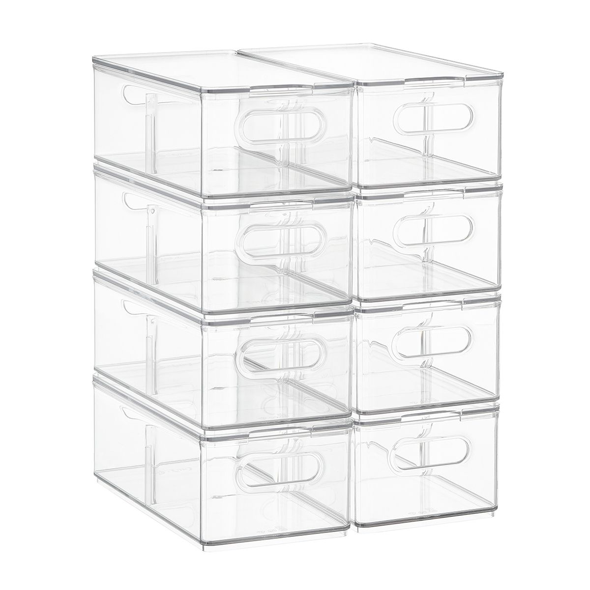Case of 8 T.H.E. Lg Divided Fridge Bin Clear | The Container Store