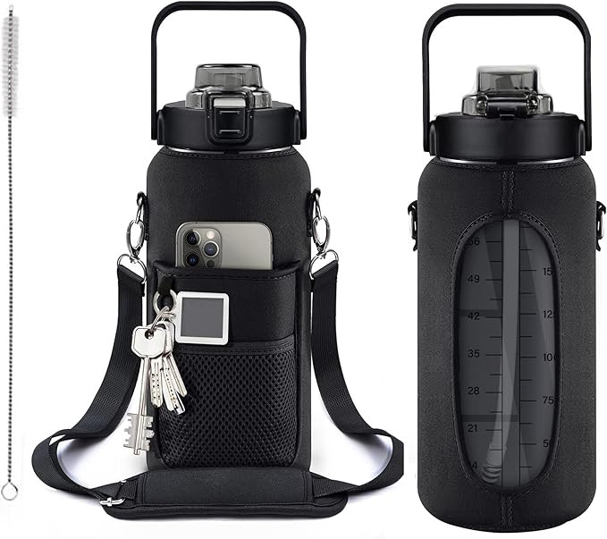 Half Gallon Water Bottle With Sleeve 64 OZ (2L) Inspirational Water Bottles With Straw And Time t... | Amazon (US)