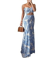 CHICME Floral Printed Vacation Dress Halter Tie Ruched Shirred Bandeau Party Dress Slim Ruffle He... | Amazon (US)