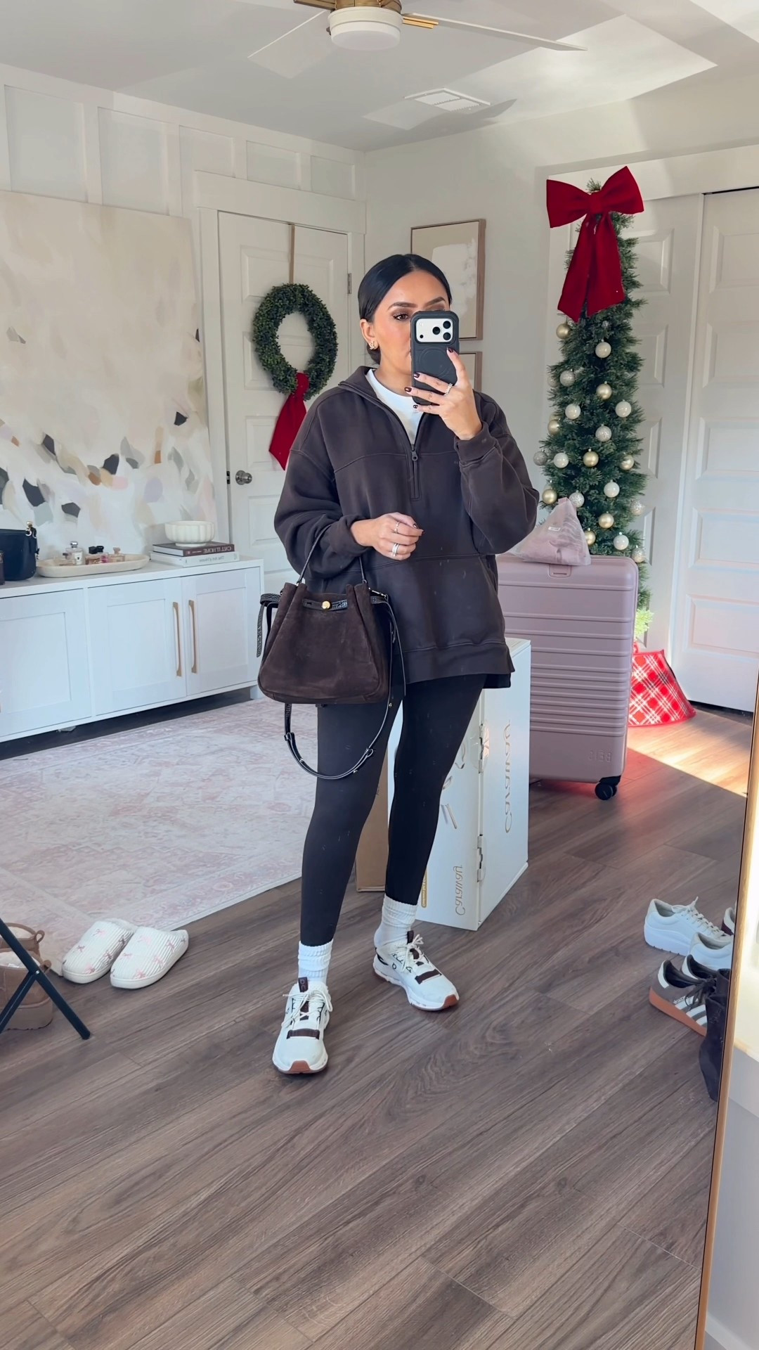 White tee size xs petite TTS 
Pullover in deep earth size xs TTS
Leggings in deep earth due medium regular length - I size up a size and prefer the normal length
Sneakers size 6.5 TTS 

#LTKSaleAlert #LTKPetite #LTKFindsUnder50