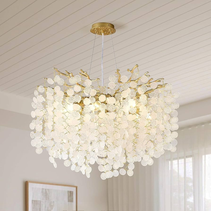 24-Inch Capiz Shell Chandelier, 8-Light Gold Coastal Chandelier, Modern Crystal Tree Branch Chand... | Amazon (US)