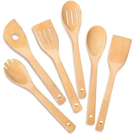 Wooden Spoons for Cooking 6-Piece Bamboo Utensil Set Apartment Essentials Wood Spatula Spoon Nons... | Walmart (US)