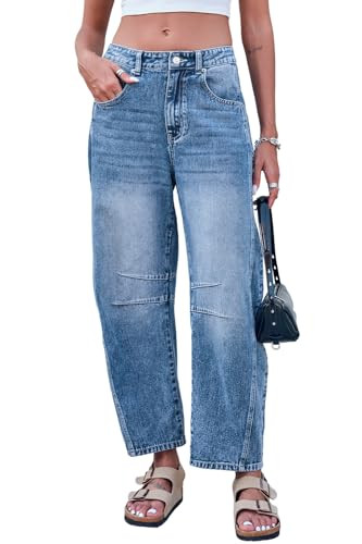 GREAIDEAGREAIDEA Mid Rise Barrel Jeans for Women Wide Leg Mid Waist Cropped Denim Pants Y2k Baggy... | Amazon (US)