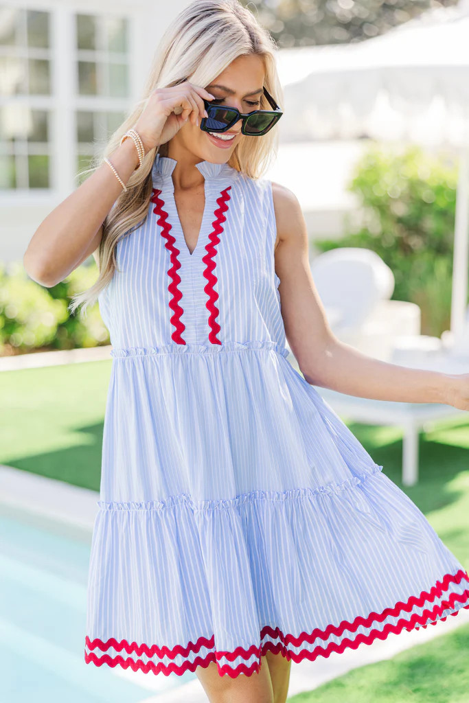 PREORDER: In Time Light Blue Striped Dress | The Mint Julep Boutique
