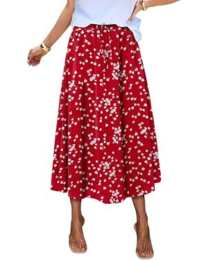 Magritta Women's Print Midi Skirt with Pocket Elastic High Waist 2025 Trendy A-Line Bohe Leopardr... | Amazon (US)