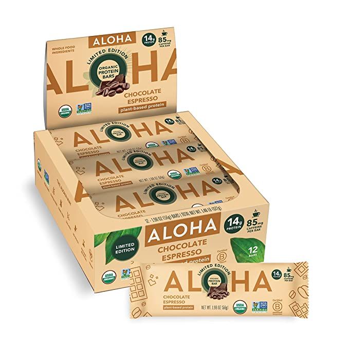 ALOHA Organic Plant Based Protein Bars - Chocolate Espresso (85mg Caffeine) - 12 Bars, Vegan, Low... | Amazon (US)