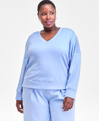 I.N.C. International Concepts Plus Size V-Neck Knit Long-Sleeve Top, Macy's Exclusive  - Macy's | Macy's