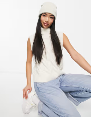 JDY cable knit turtle neck tank top in cream | ASOS (Global)
