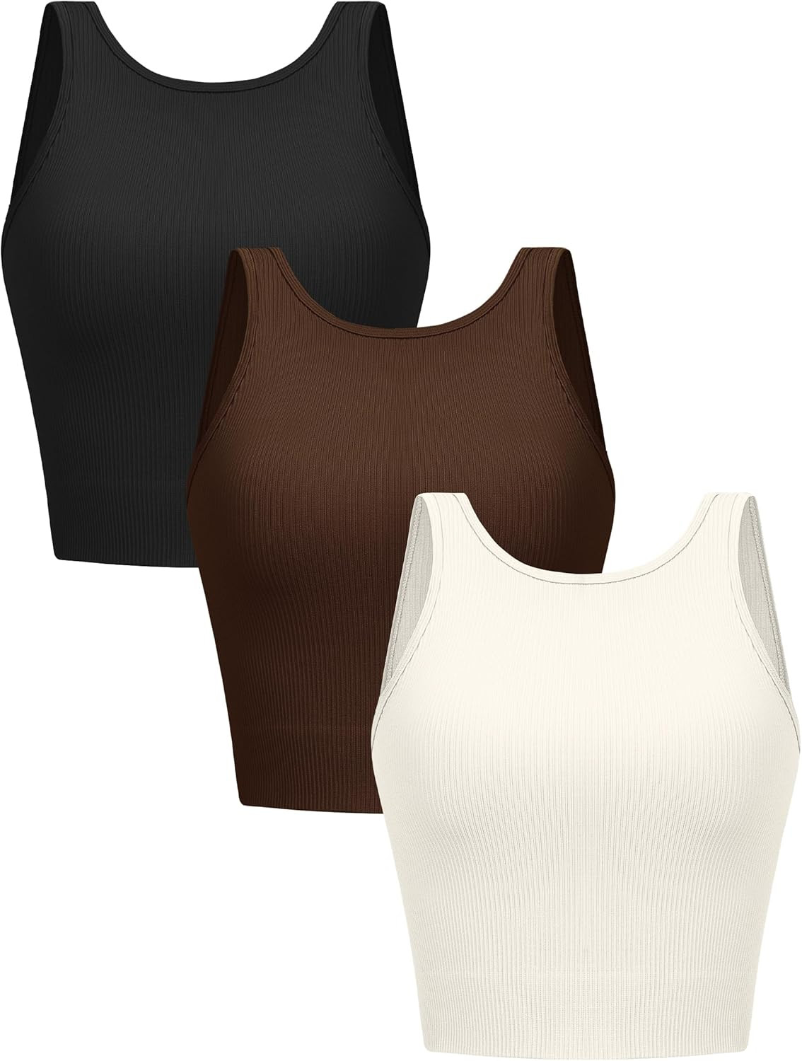 VVX Women's 3 Piece Ribbed Crop Tank Tops - Seamless Workout Cropped Top Yoga Tanks for Women Hal... | Amazon (US)