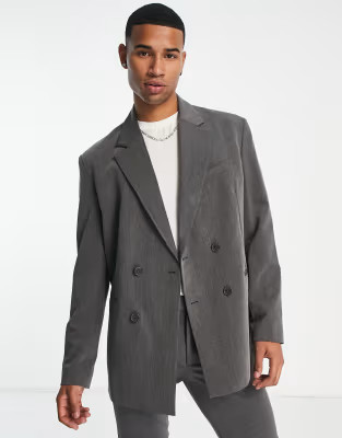 Bershka oversized double breasted coord blazer in grey | ASOS (Global)