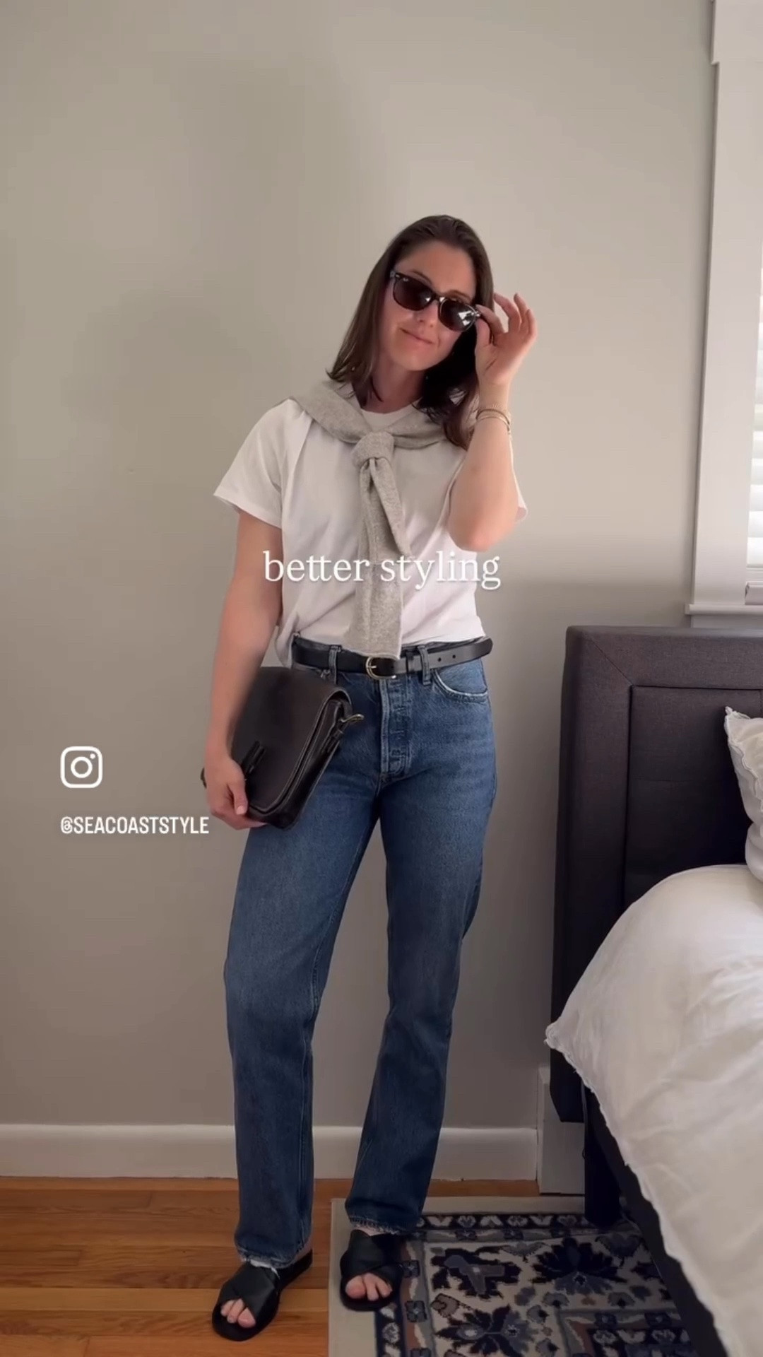How to style a basic tee and jeans 🤍 I love this tee and these jeans - it is such a great combo once dressed up a little bit 

Ootd | outfit of the day | GRWM | styling ideas | straight leg jeans

#LTKMothersDay #LTKgrwm #LTKootd