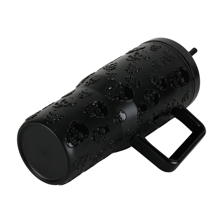 Way To Celebrate 30 Ounce Acrylic Double Wall Embossed Skull Tumbler with Straw and Handle, Black | Walmart (US)