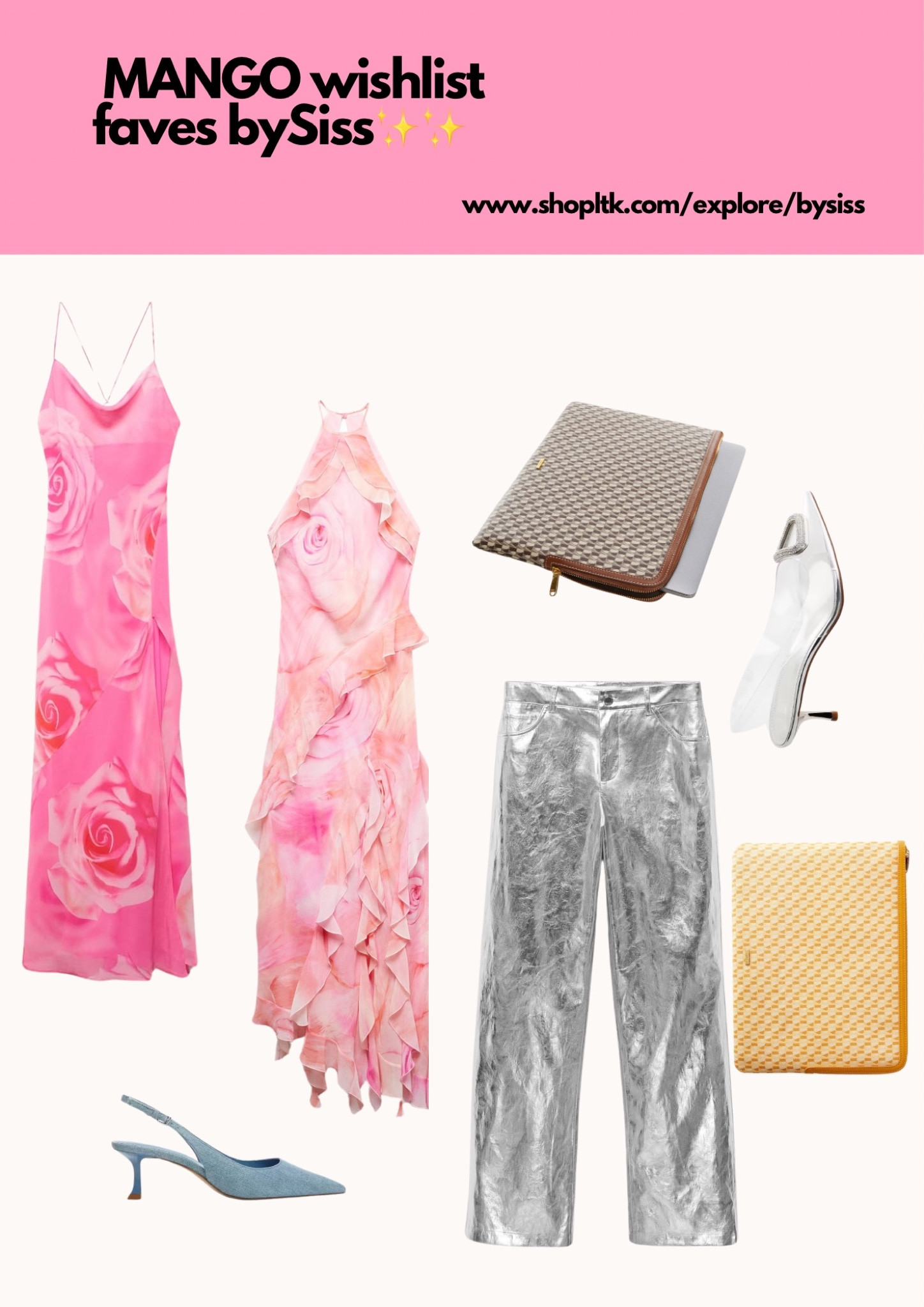 Mango wishlist 💕💕✨✨🌹🌹 the prettiest maxi dresses, these cool silver metallic trousers and these heels. And check out the laptop cases we found at Mango girls!  

#LTKSeasonal #LTKparties #LTKFestival