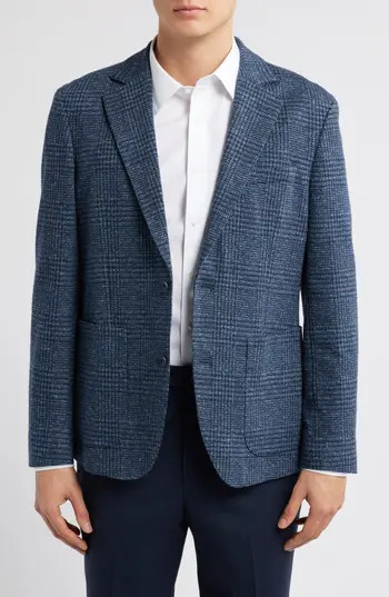 Nordstrom Henrik Trim Fit Italian Knit Cotton Blend Jacket in Navy Pepe Texture Plaid at Nordstrom Rack, Size Large | Nordstrom Rack