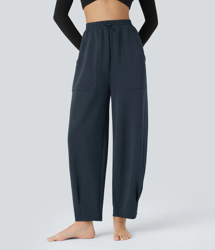 Women’s High Waisted Adjustable Drawcord Side Pocket Barrel Leg Pilates Joggers - Halara | HALARA