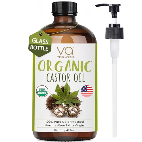 Pure Organic Cold Pressed Castor Oil - USDA Certified Unrefined Glass Bottle for Oil Pack Wrap, Face, Hair Growth, Eyelashes, Eyebrows - 16oz | Amazon (US)