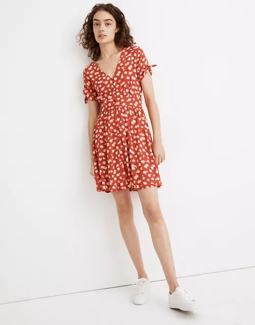 Button-Front Tie-Sleeve Retro Dress in Happy Hibiscus | Madewell