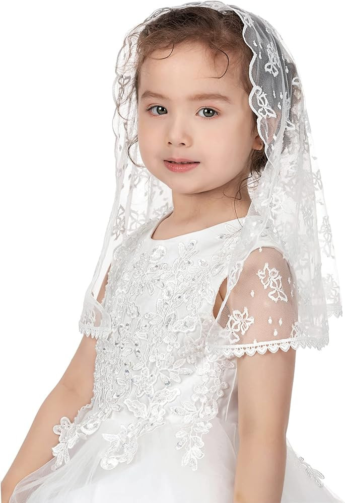 PAMOR First Communion Veils for Girls Lace Chapel Veil Mantilla Veils Latin Mass Church Veil for ... | Amazon (US)