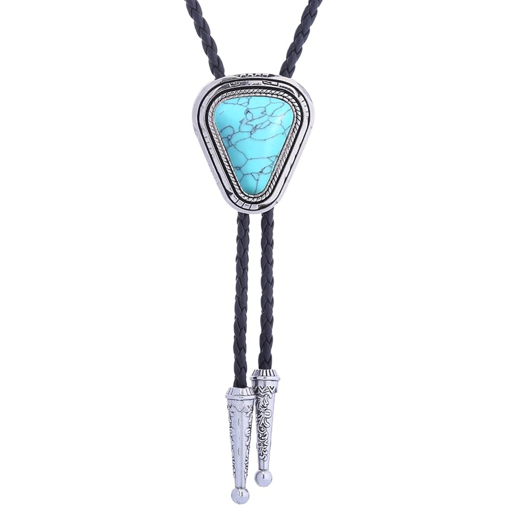 Turquoise Bolo Tie for Men, Leather Braided Necktie Western Cowboy Bola Tie Costume Accessories f... | Amazon (US)