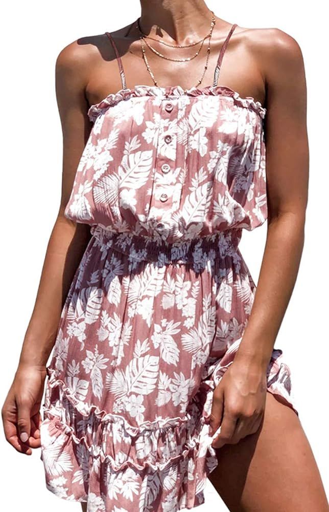 Women Summer Strapless Off Shoulder Beach Dresses Boho Floral Tube Sundress | Amazon (US)