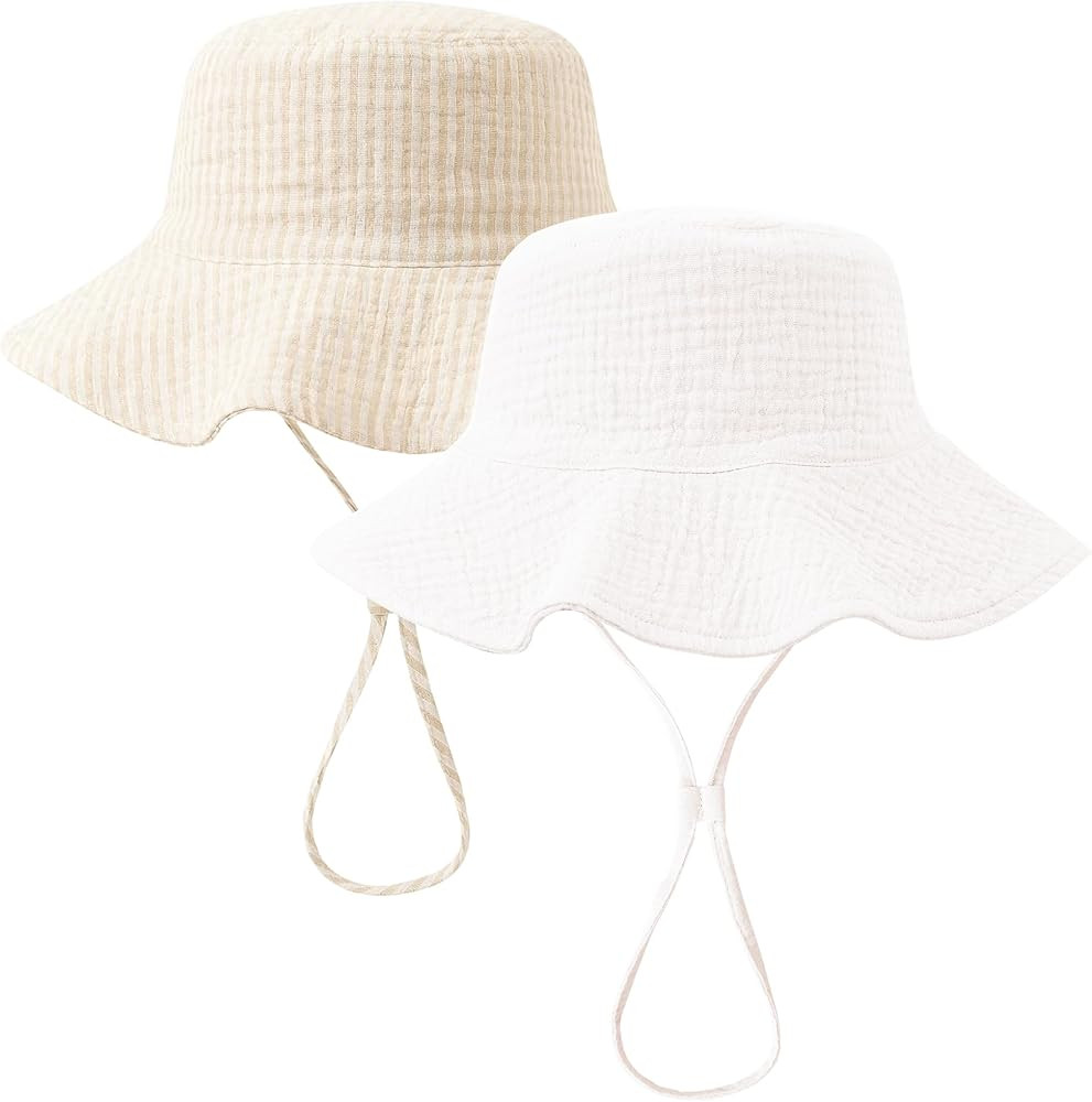 Konssy 2-Pack Muslin Baby Girl Sun Hats with Wide Brim, UPF 50+, 0-6& 6-12M | Amazon (US)