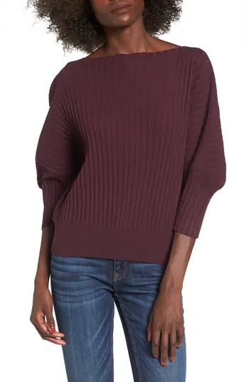 Women's J.o.a. Rib Knit Blouson Sweater, Size X-Small - Burgundy | Nordstrom