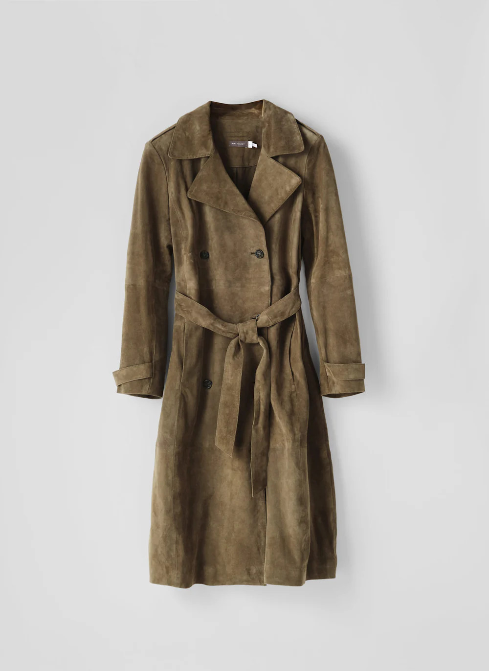 Khaki Suede Trench Coat | Mint Velvet