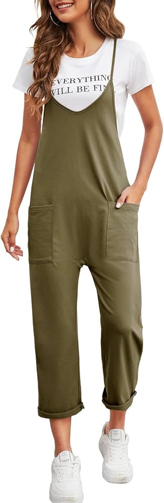 Nirovien Womens Oversized Sleeveless Jumpsuits Spaghetti Strap Wide Leg Rompers with Pocket One P... | Amazon (US)