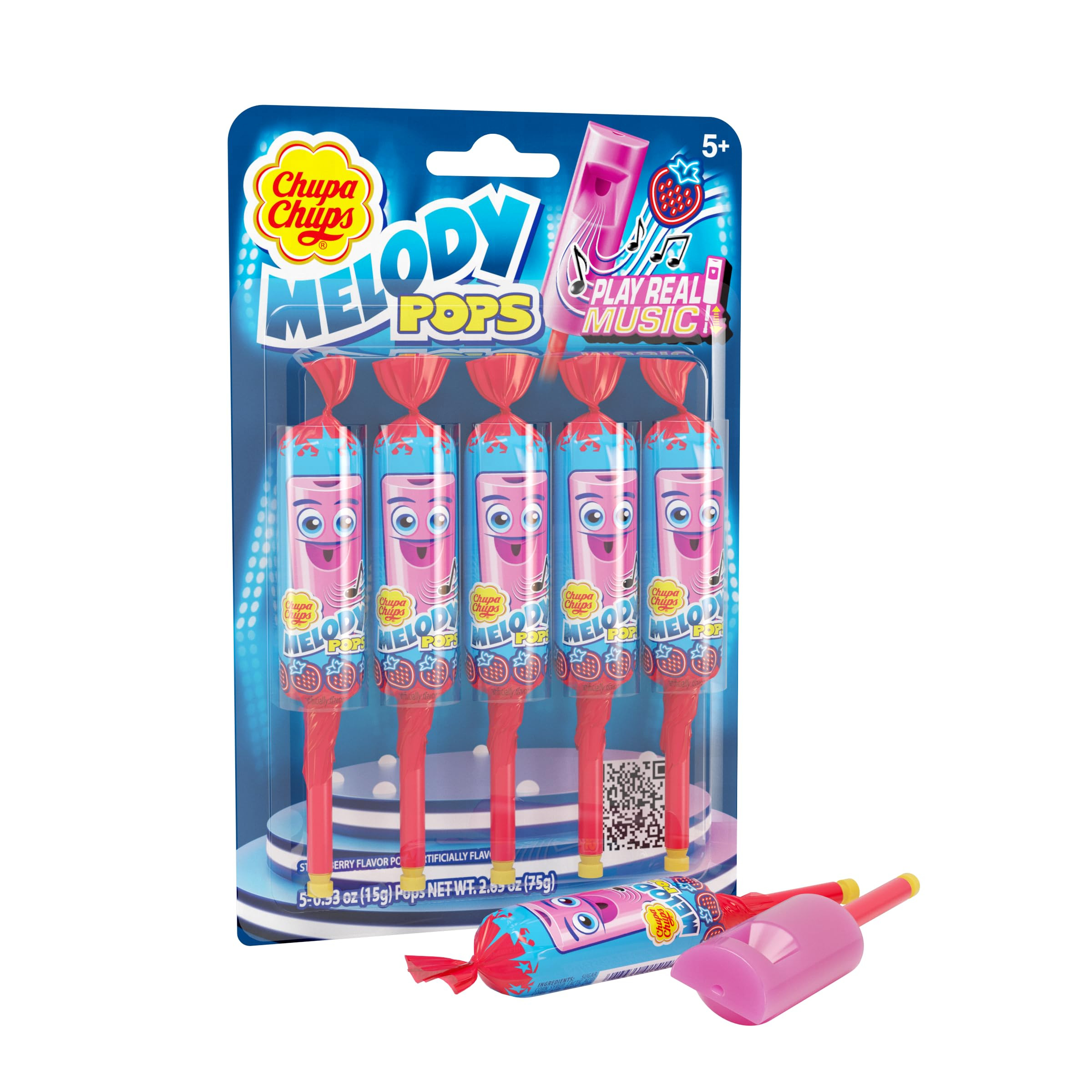 Chupa Chups Melody Pop, Strawberry Flavor, Whistle Lollipops, Individually Wrapped Candy Suckers,... | Amazon (US)