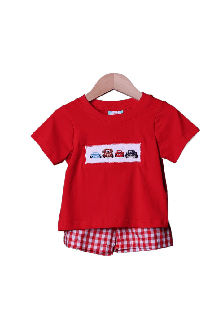 Smocked Car Red Gingham Short Set | The Smocked Flamingo