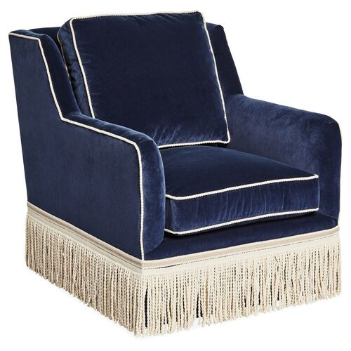 Portsmouth Swivel Chair, Navy Velvet | One Kings Lane