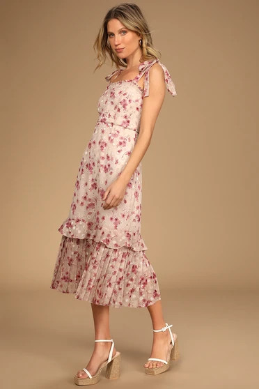 Terrace Views Taupe Floral Print Tiered Midi Dress | Lulus