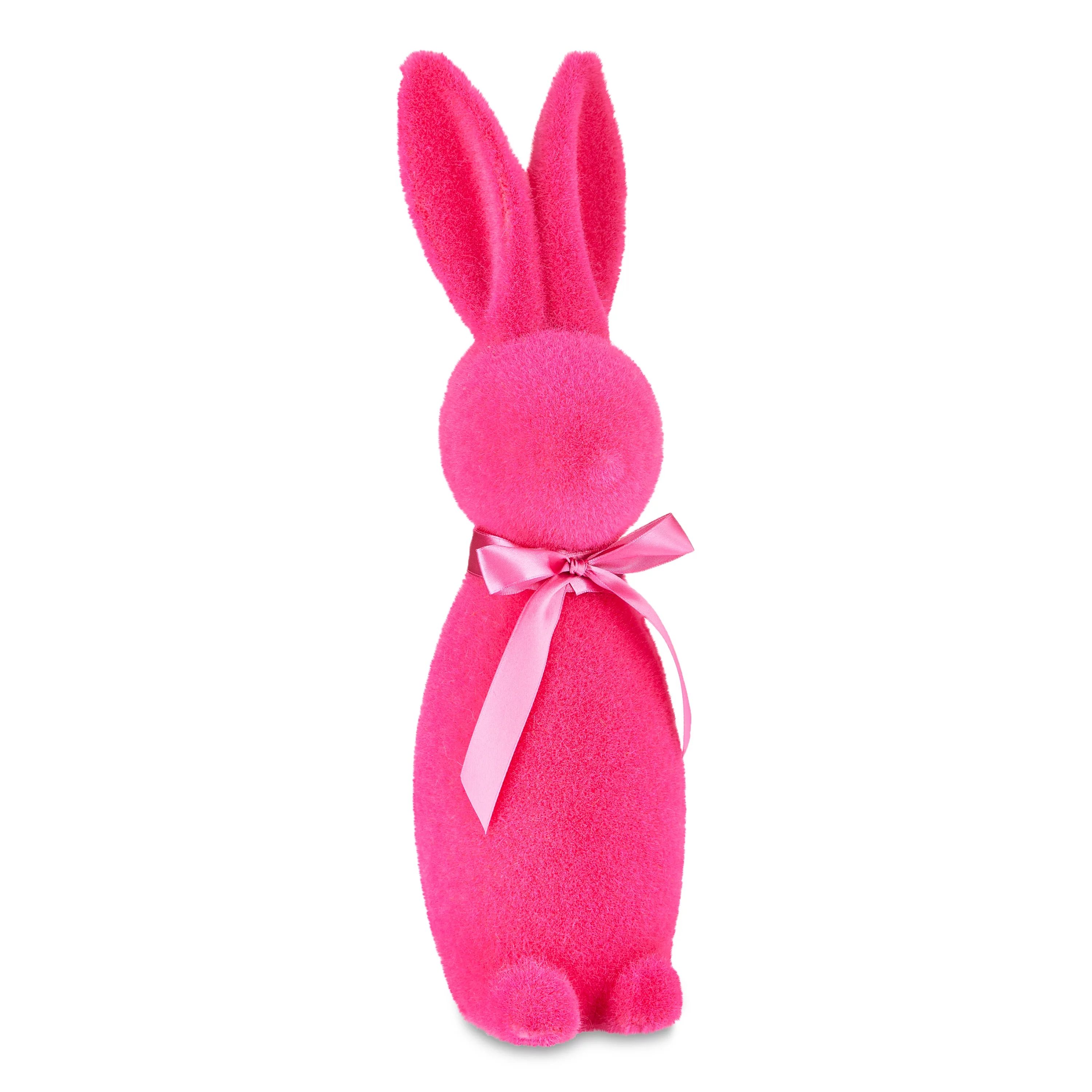 Way to Celebrate Easter Flocked Bunny Decor, Bright Pink, 16" | Walmart (US)