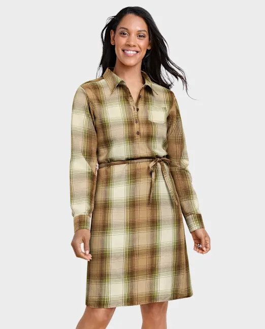Womens Matching Family Long Sleeve Plaid Flannel Shirt Dress - TRULY OLIVE | The Children's Place | The Children's Place