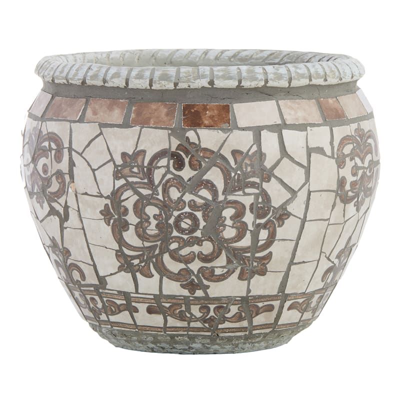 Grey & White Mosaic Tile Ceramic Outdoor Planter, 7.5" | At Home