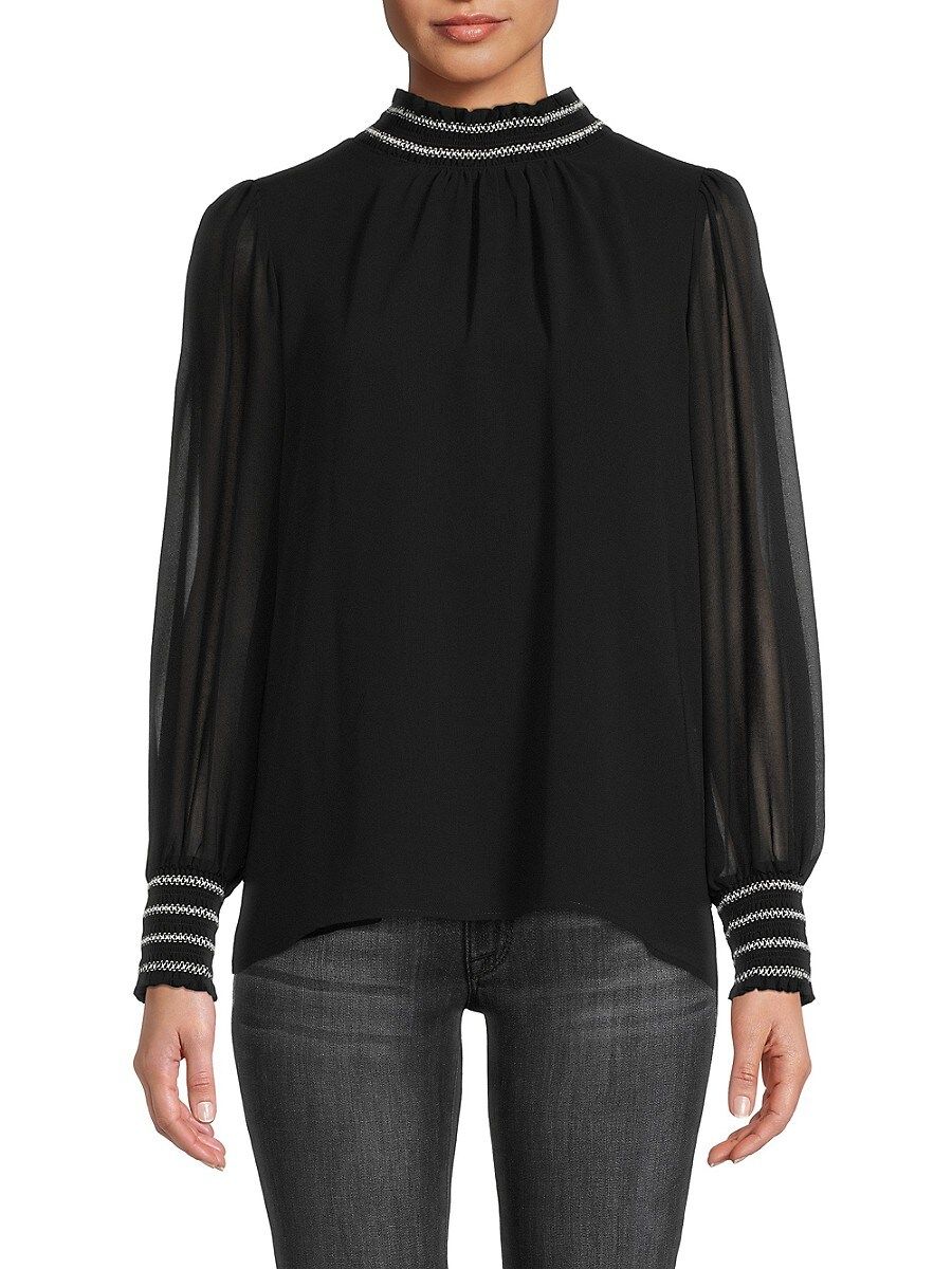 Karl Lagerfeld Paris Women's Ruched Puff Sleeve Blouse - Black - Size L | Saks Fifth Avenue OFF 5TH