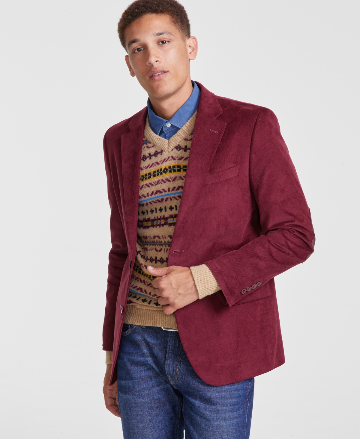 Nautica Men's Modern-Fit Solid Stretch Corduroy Elbow Patch Sport Coat - Red | Macy's
