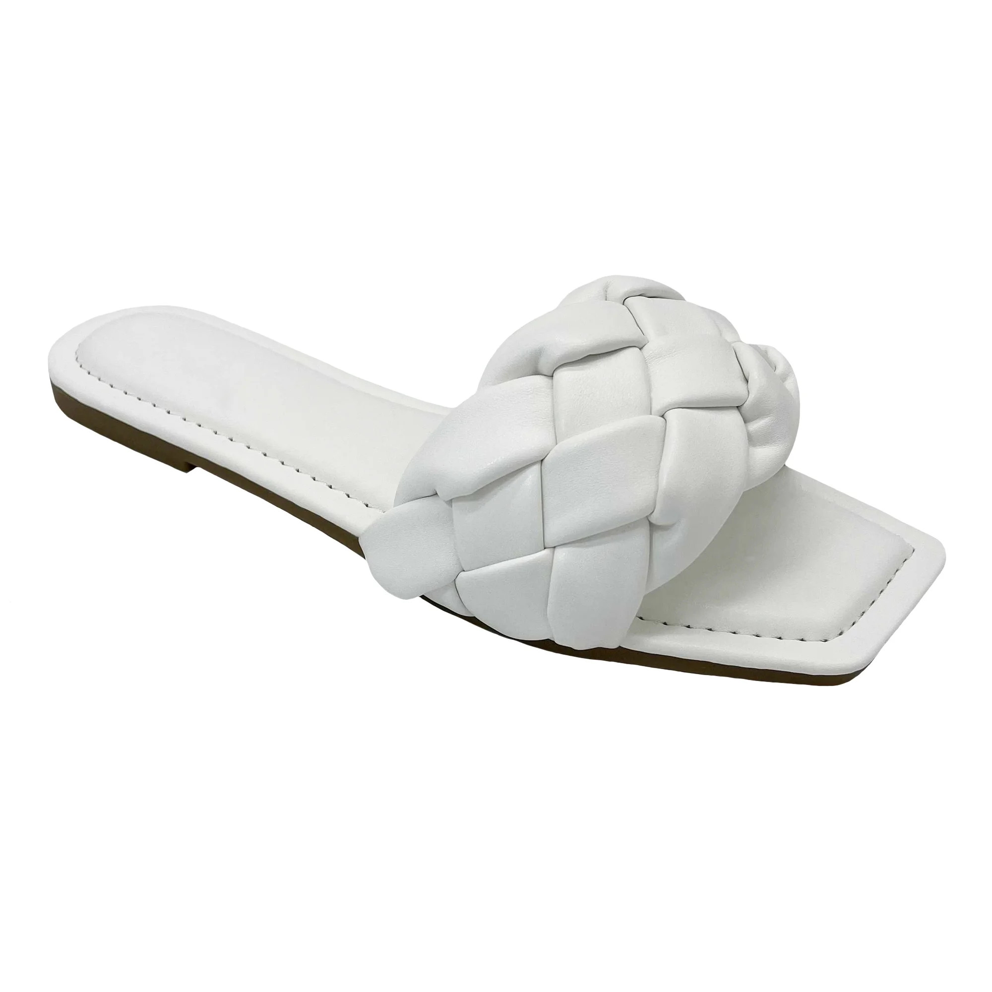 New Women's Braided Quilted Single Band Strap Flat Square Toe Open Slide Sandal | Walmart (US)