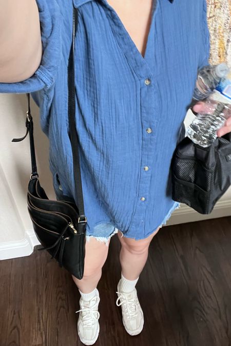 A day at the zoo attire in hot Texas! Breezy gauze button down, mom shorts from Abercrombie, New Balance 530 for extra comfort. Black crossbody (a must for staying hands free for active outings) and a black insulated tote for snacks.

#LTKActive #LTKSeasonal #LTKMidsize