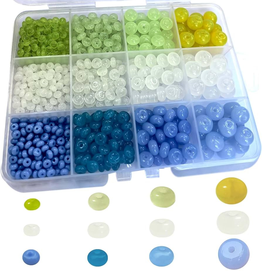 825pcs Abacus Disk Shade Rondelle Loose Spacer Glass Beads of 4 Sizes for DIY Craft Gifts Bracele... | Amazon (US)