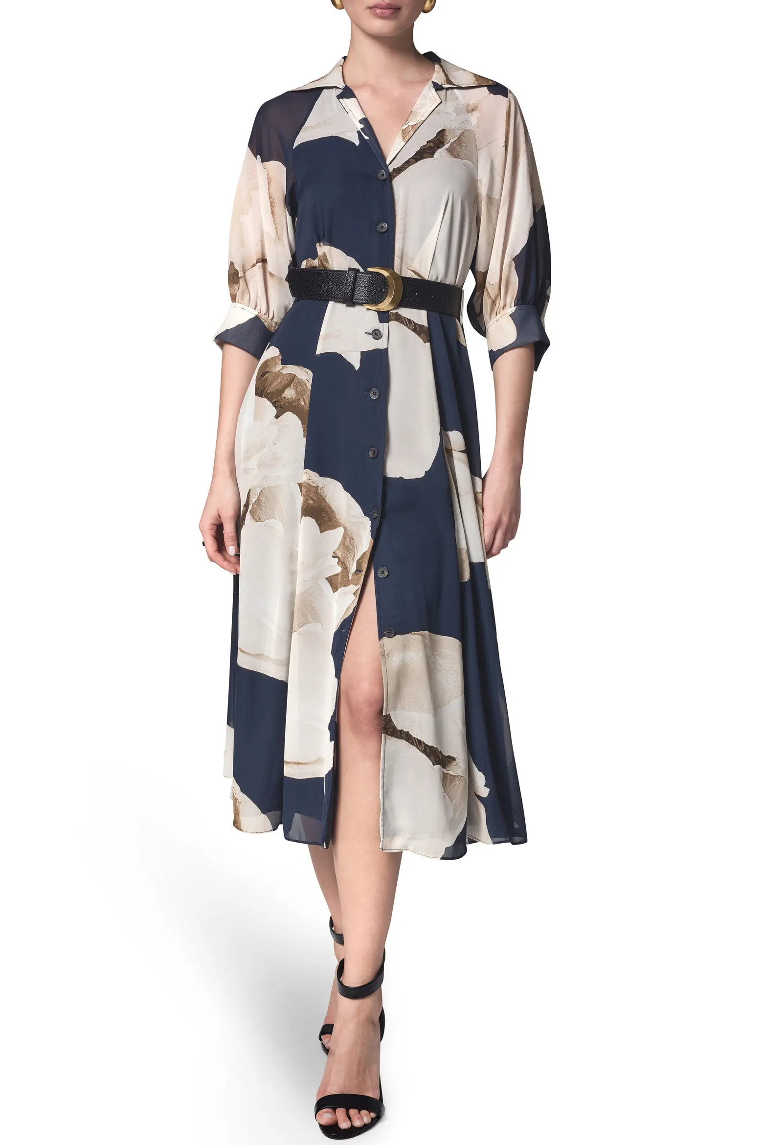 Donna Karan New York Floral Print Chiffon Midi Shirtdress (Women) | Nordstrom | Nordstrom