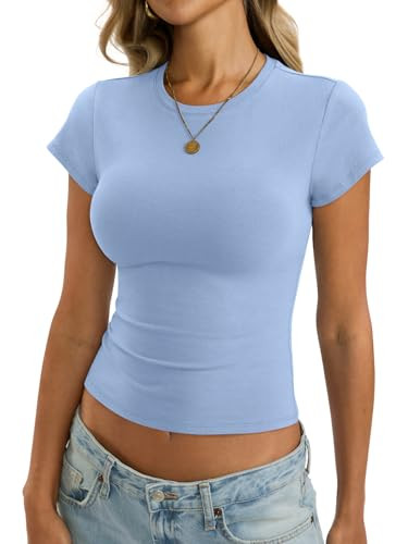 EasyGala Womens Cotton Crop T Shirts Basic Crew Neck Tee Fitted Going Out Tops Summer Cute Gym Wo... | Amazon (US)