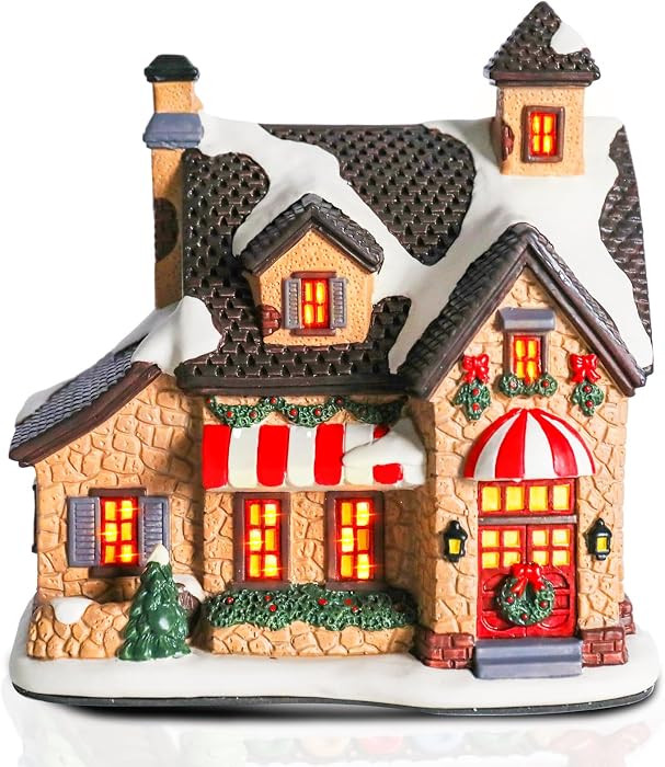 Bshine Christmas Village House with LED Lights, Gingerbread House Ceramic Christmas Light Up Indo... | Amazon (US)
